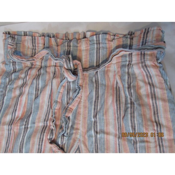 ZAC & RACHEL WOMEN'S CAPRI PANTS SIZE M LINEN BLEND PAPER BAG WAIST TIE - Picture 1 of 9